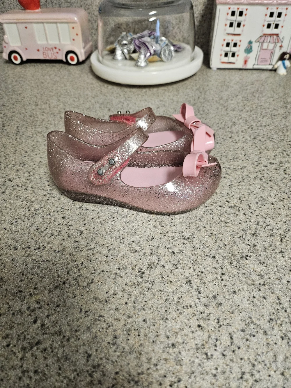 Mini Melissa Glitter Pink Mary Jane Shoes with Bow